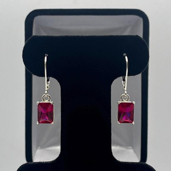 Beautiful 3.5ctw Emerald Cut Ruby Earrings in Sterling Silver - Picture 1 of 4